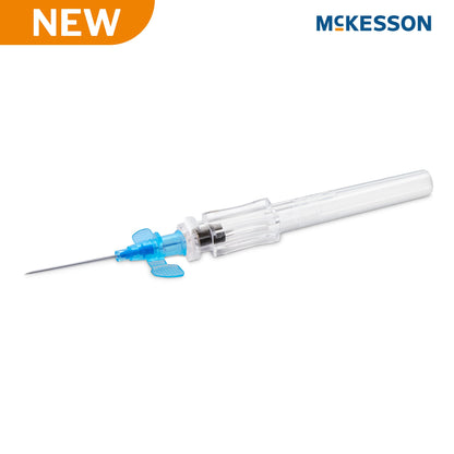 Peripheral IV Catheter McKesson Prevent® R 22 Gauge 1 Inch Polyurethane Winged Hub Blood Control Push Button Safety