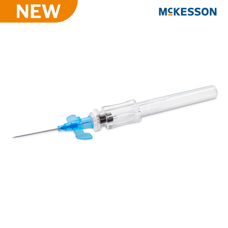 Peripheral IV Catheter McKesson Prevent® R 22 Gauge 1 Inch Polyurethane Winged Hub Blood Control Push Button Safety