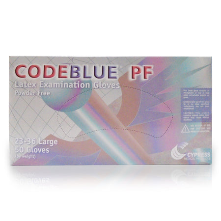 McKesson 23-36 CodeBlue PF Latex Extended Cuff Length Exam Glove, Large, Blue