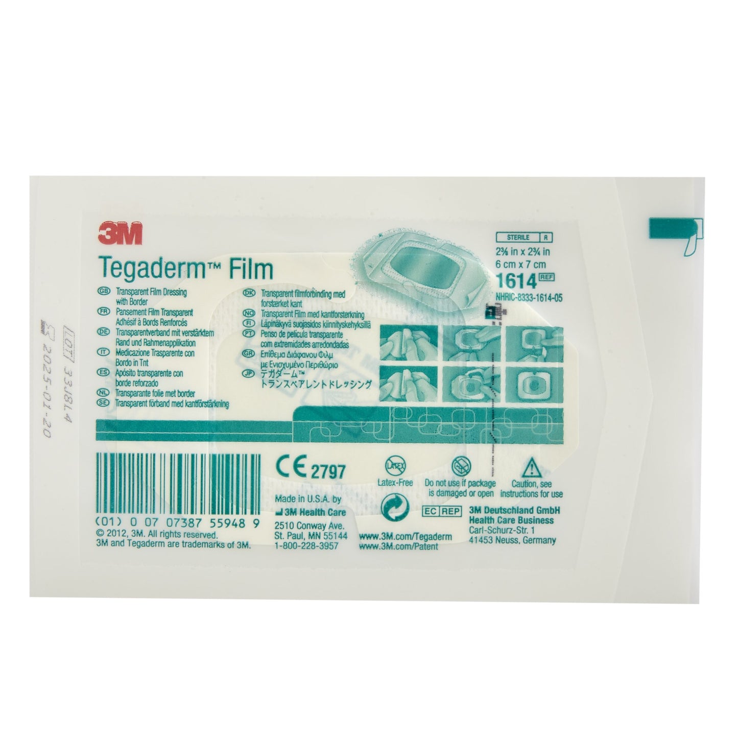 3M™ Tegaderm™ Rectangular Transparent Sterile Film Dressing, 2-3/8 x 2-3/4 Inch