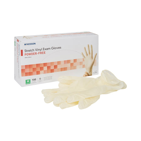McKesson 14-816 Stretch Vinyl Exam Glove, Medium, Ivory