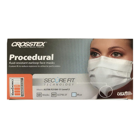 SPS Medical Supply GCPBLSF Crosstex Procedural Mask with Secure Fit, Blue