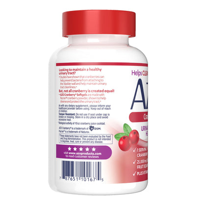 Urinary Tract Health Dietary Supplement AZO® Cranberry Vitamin C / Cranberry 120 mg - 500 mg Strength Softgel 100 per Bottle
