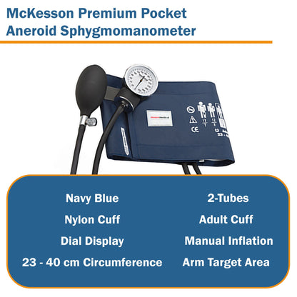 McKesson Premium Pocket Aneroid Sphygmomanometer, Dark Blue