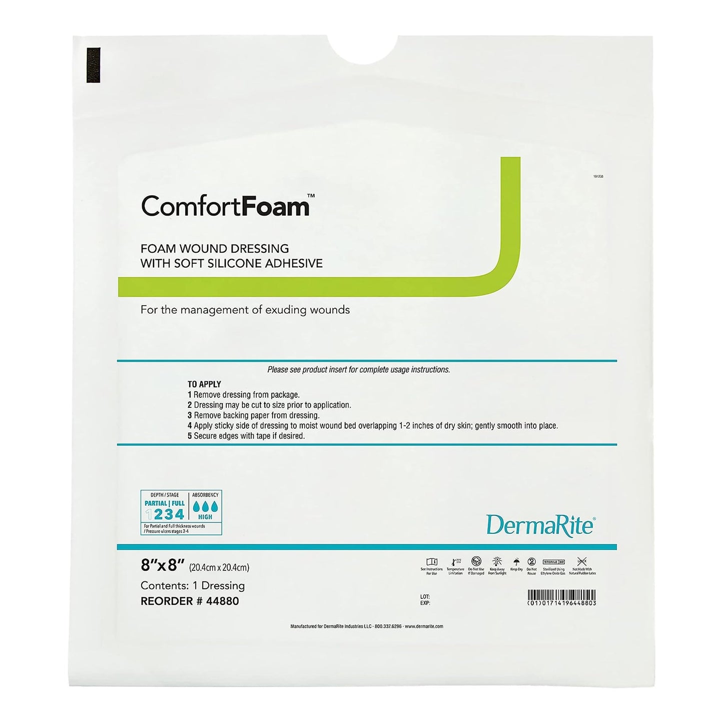 ComfortFoam™ Silicone Adhesive without Border Silicone Foam Dressing, 8 x 8 Inch