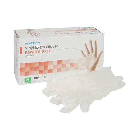 McKesson 14-116 Vinyl Exam Glove, Medium, Clear