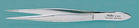 Splinter Forceps Miltex® Economy Grade Howard 3-1/2 Inch Length Floor / Office Grade Pakistani Stainless Steel NonSterile NonLocking Thumb Handle Straight Serrated Tips