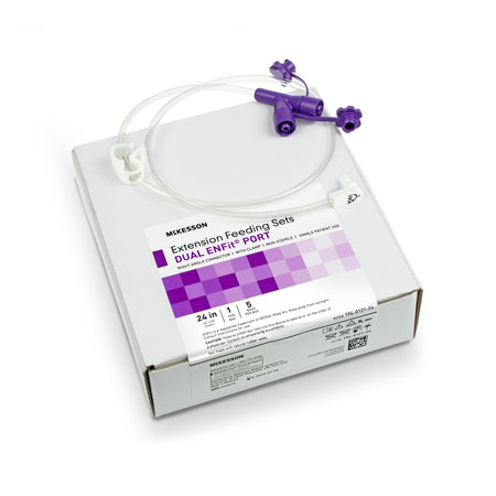 McKesson 194-0121-24 Enteral Feeding Extension Set 24 Inch, Enfit, Y-Port, Right Angle Connector and Clamp