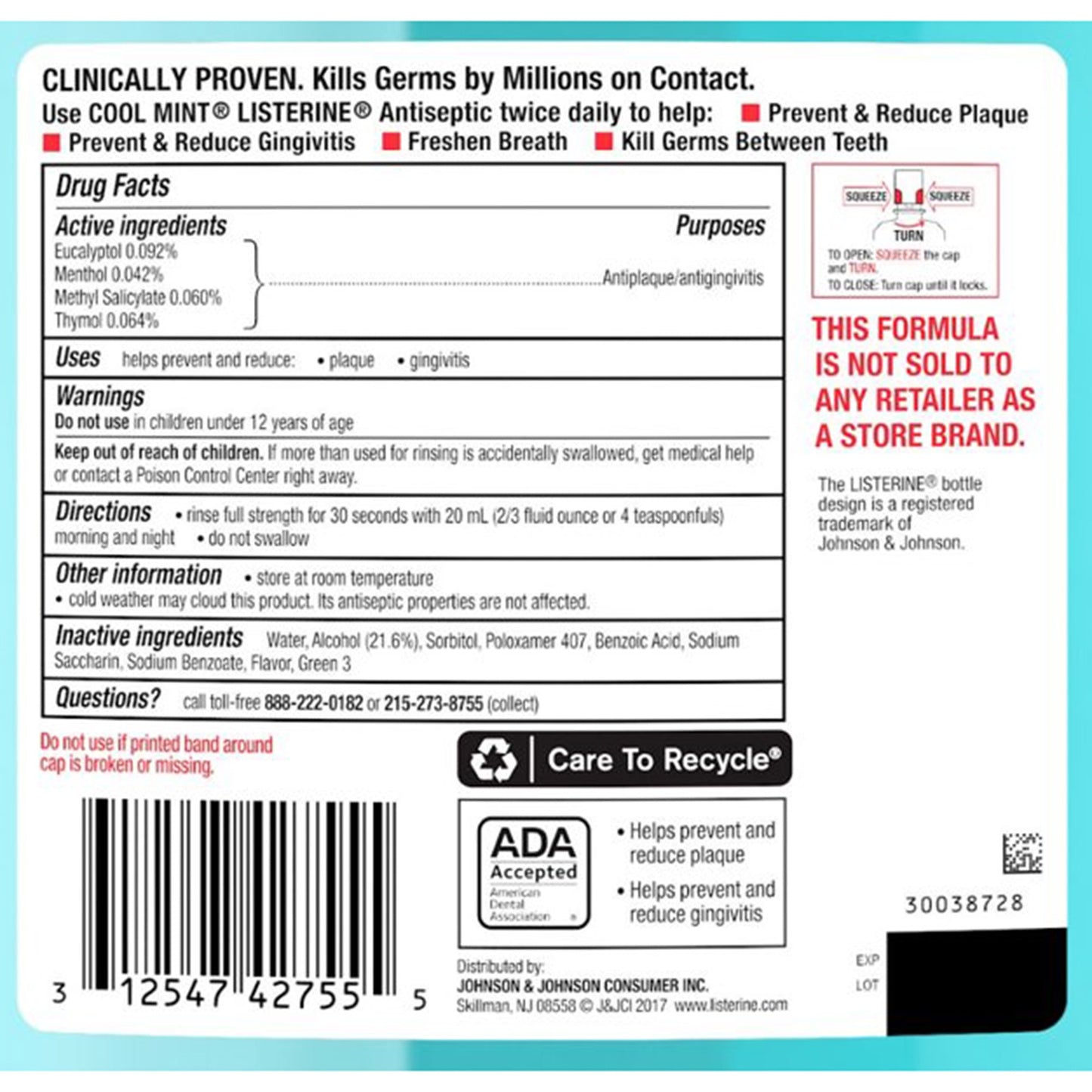 Listerine® Cool Mint Antiseptic Mouthwash, 1.5 Liter