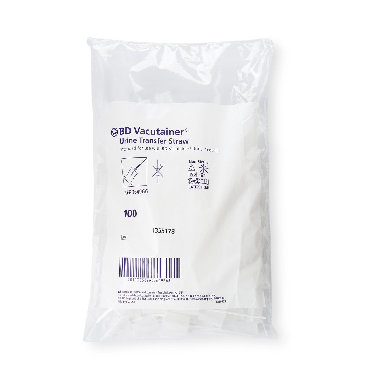 BD 364966 Urine Transfer Straw Vacutainer® For BD Vacutainer® Urine Collection System