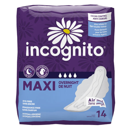 Feminine Pad Incognito® Maxi with Wings / Overnight Heavy Absorbency