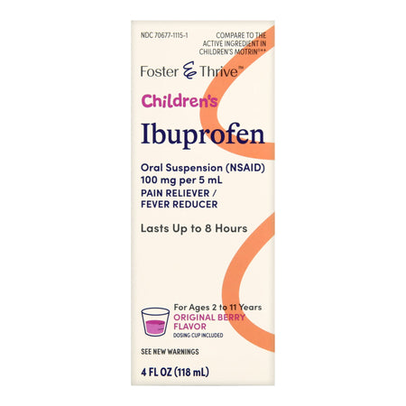 McKesson 70677111501 Foster & Thrive Children's Ibuprofen Oral Suspension Original Berry, 4 ounces