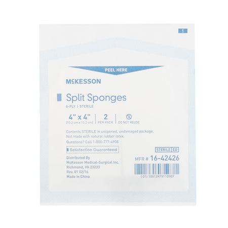 McKesson 16-42426 IV/Drain Split Dressing, 4 x 4 Inch, 6-Ply