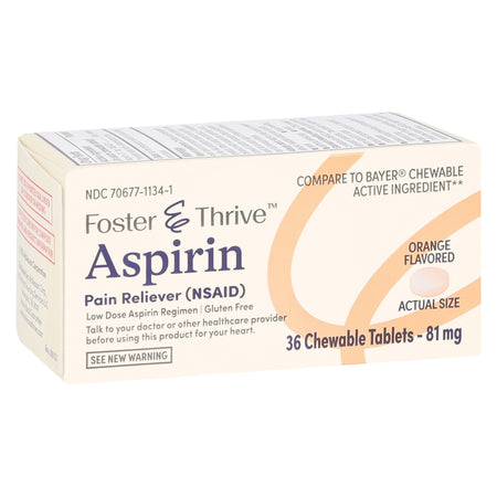 McKesson 70677113401 Foster & Thrive Aspirin 81 mg Chewable Tablets, Orange
