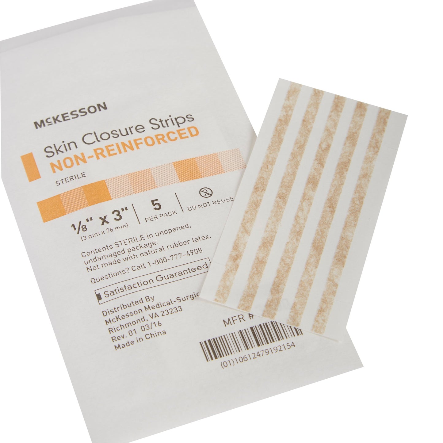 McKesson Non-Reinforced Skin Closure Strip, 1/8 x 3 in.