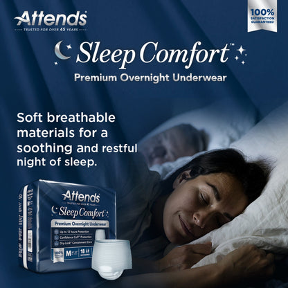 Attends® Sleep Comfort Premium Overnight Underwear, Medium, 24 – 44 Inches