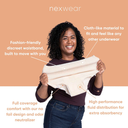 Nexwear Women's Pull-On Absorbent Underwear, Small/Medium, Tan