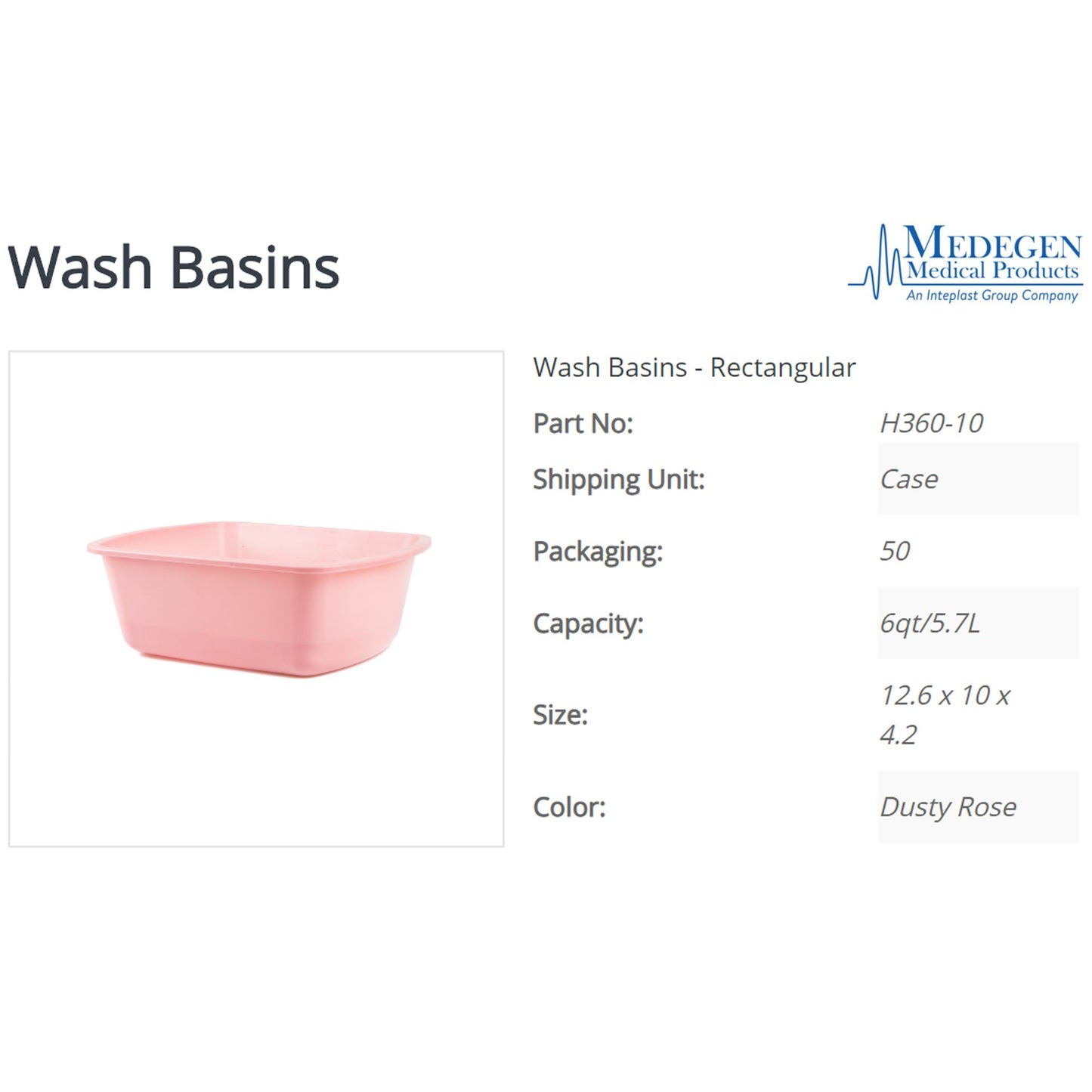 Medegen Wash Basin, Rectangular, 6 Quart, Rose