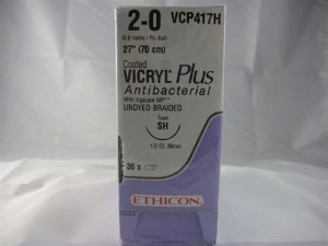 Ethicon VCP417H Coated Vicryl Plus Polyglactin 910 Absorbable Antibacterial Suture with Needle