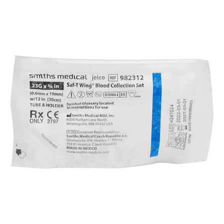 ICU Medical 982312 Saf-T Wing Blood Collection Set with Holder, 23 Gauge, ¾-inch needle length