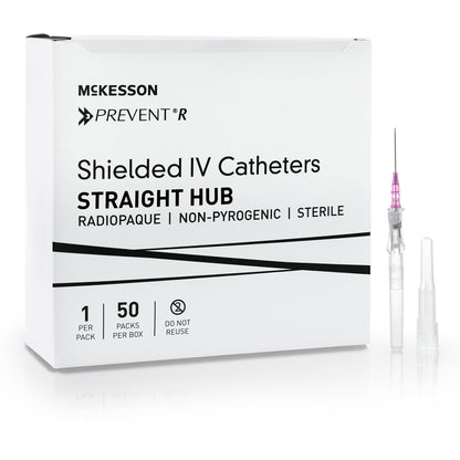 Peripheral IV Catheter McKesson Prevent® R 20 Gauge 1 Inch Straight Hub Non Blood Control Push Button Safety