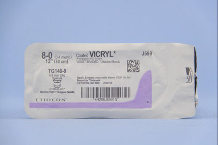 Ethicon J599G Coated Vicryl Polyglactin 910 Absorbable Suture with Needle, Spatula Braided