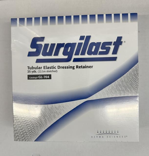 A box of Surgilast GL-704 tubular elastic net dressing retainer Size 4 at Lexicon Medical Supply.