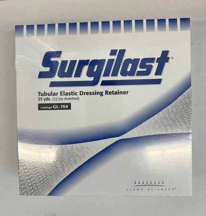A box of Surgilast GL-704 tubular elastic net dressing retainer Size 4 at Lexicon Medical Supply.