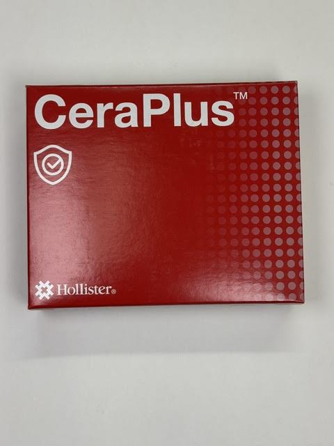 A retail box of 10 Hollister 11204 one piece drainable ostomy pouches with CeraPlus skin barrier at Lexicon Medical Supply.