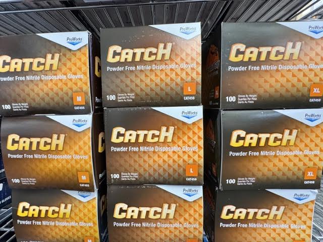 In-stock Adenna Catch 9 mil orange industrial nitrile gloves ready for local pickup at Lexicon Medical Supply in Tucson, AZ.