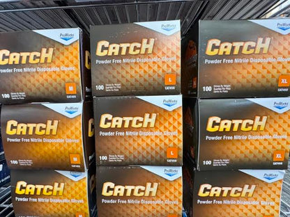 In-stock Adenna Catch 9 mil orange industrial nitrile gloves ready for local pickup at Lexicon Medical Supply in Tucson, AZ.