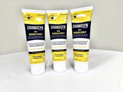 A 3 tubes of Chamosyn skin barrier ointment with moisture-shielding Manuka honey at Lexicon Medical Supply.