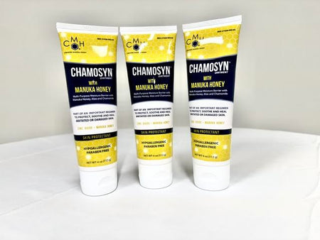 A 3 tubes of Chamosyn skin barrier ointment with moisture-shielding Manuka honey at Lexicon Medical Supply.