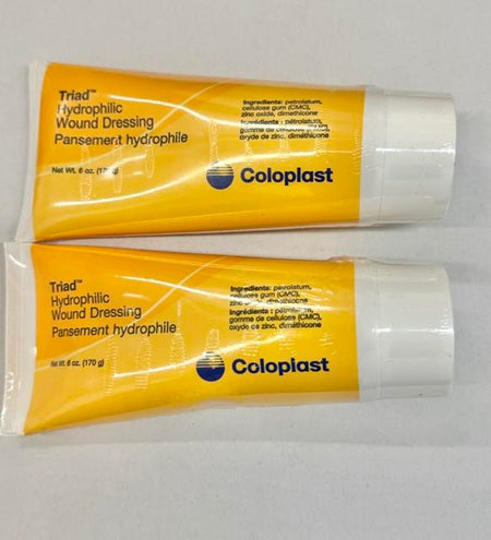 Two 6 oz tubes of Coloplast Triad 1967 hydrophilic wound dressing paste at Lexicon Medical Supply.