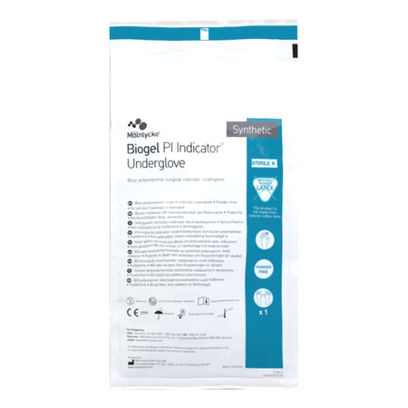 Molnlycke 41690 Biogel PI Indicator Polyisoprene Surgical Underglove, Size 9, Blue