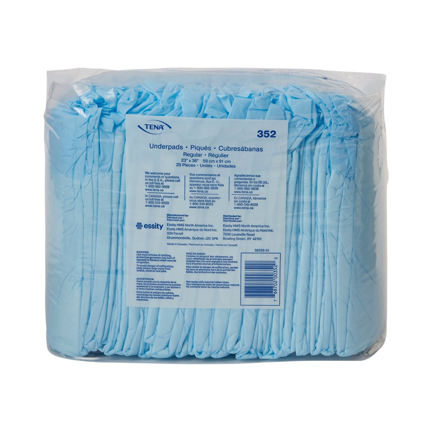 Tena® Regular Underpads, Light Absorbency, Blue, Disposable, 23 x 36 Inch
