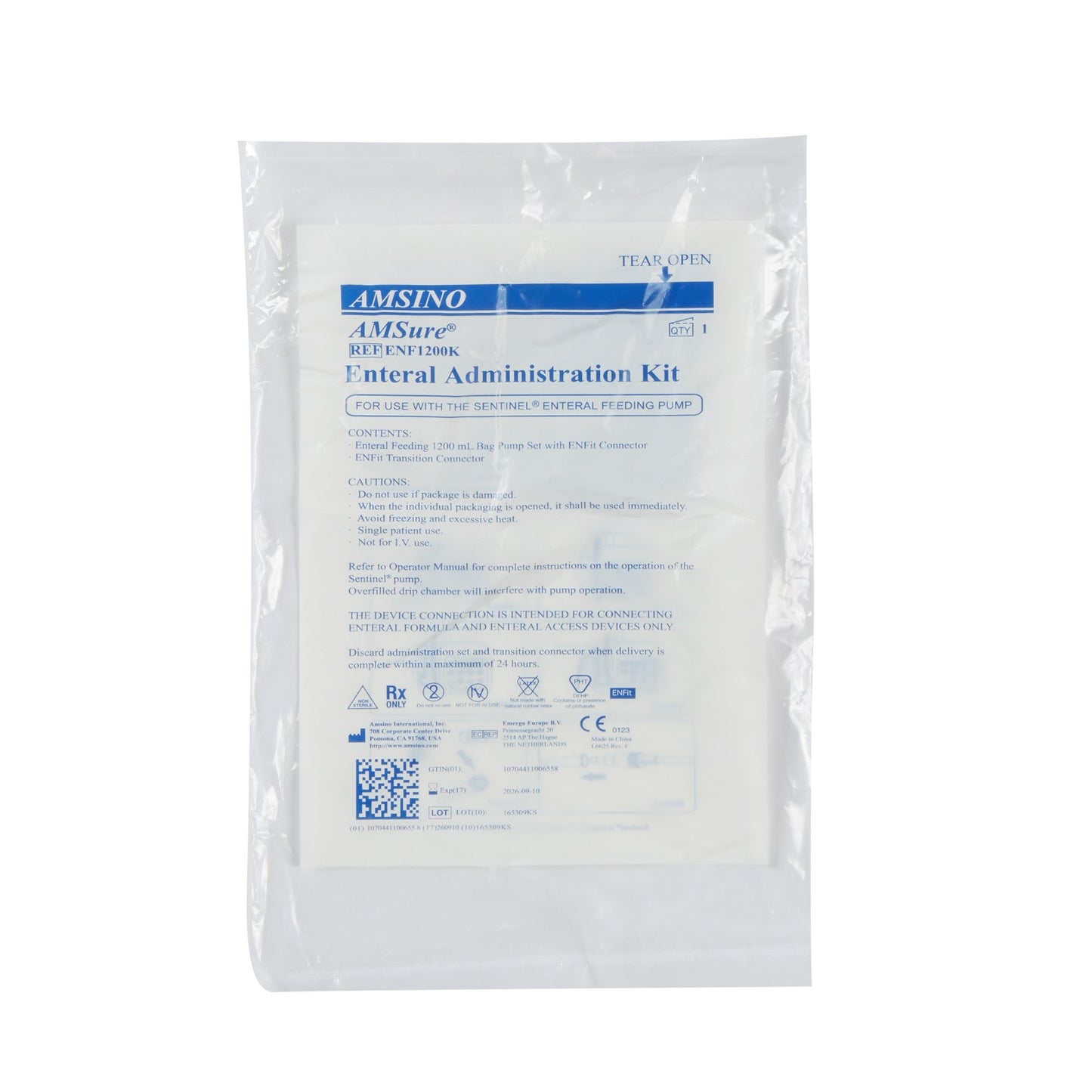 Amsino Alcor® AMSure® Enteral Feeding Pump Bag Set, 1200 mL