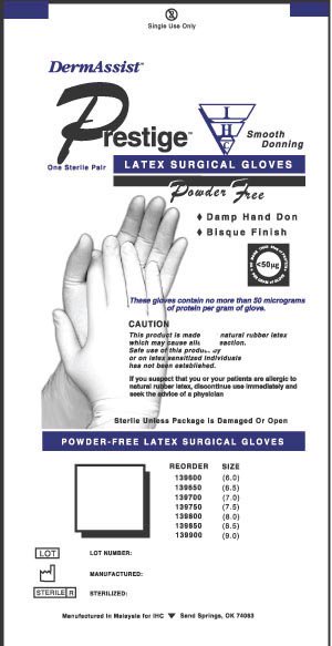 Innovative Healthcare 139600 DermAssist Prestige DHD Latex Surgical Glove, Size 6, Ivory