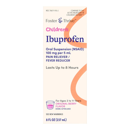 McKesson 70677111502 Foster & Thrive Children's Ibuprofen Oral Suspension Original Berry, 8 ounces