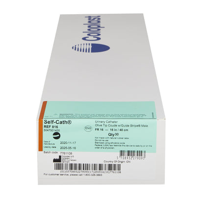 Self-Cath® Male Urethral Catheter, 16 Fr, Coude Olive Tip