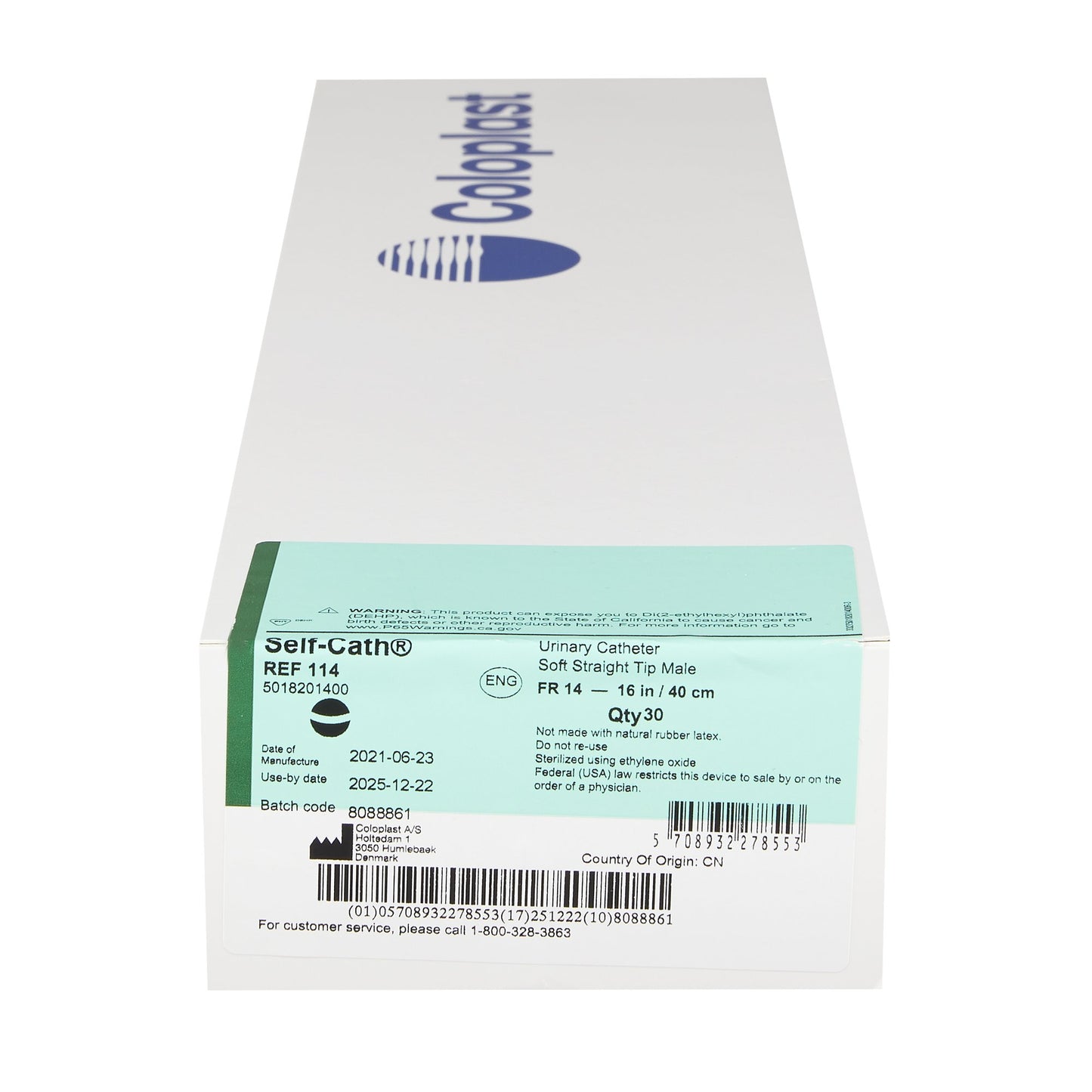 Coloplast Self-Cath Urethral Catheter, Straight Tip, Green, 14 Fr. 16 in.