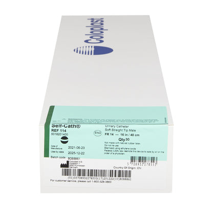 Coloplast Self-Cath Urethral Catheter, Straight Tip, Green, 14 Fr. 16 in.