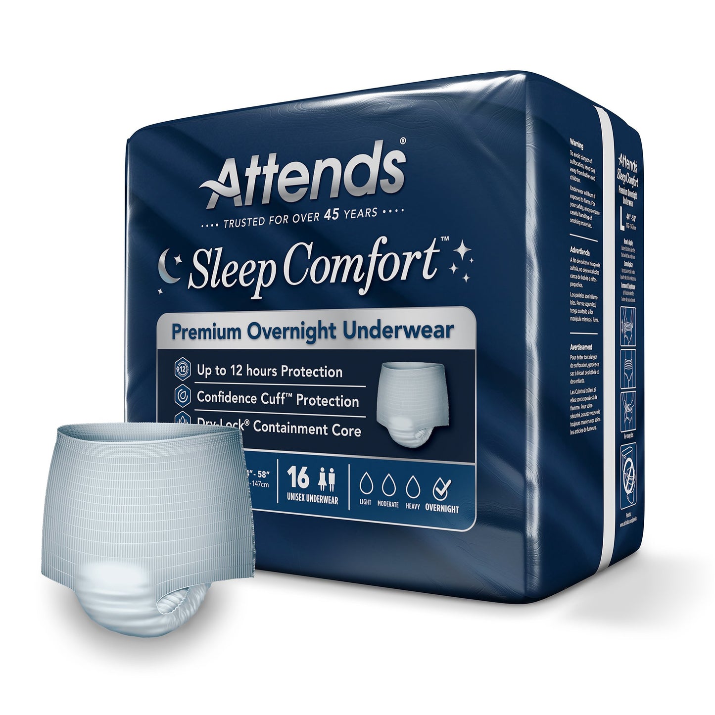 Attends® Sleep Comfort Premium Overnight Underwear, Large, 44 – 58 Inches