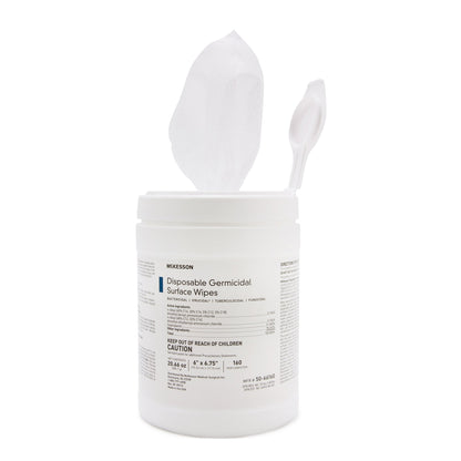 McKesson 50-66160 Germicidal Large Surface Disinfectant Wipes, Canister, 160 ct.