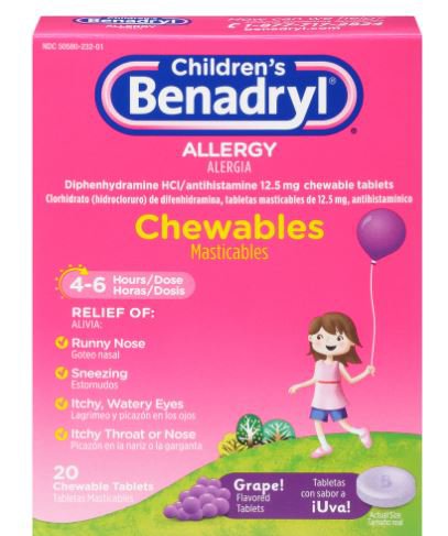 J & J Sales 50580023201 Benadryl Children's Allergy Chewable Tablets, Grape Flavor