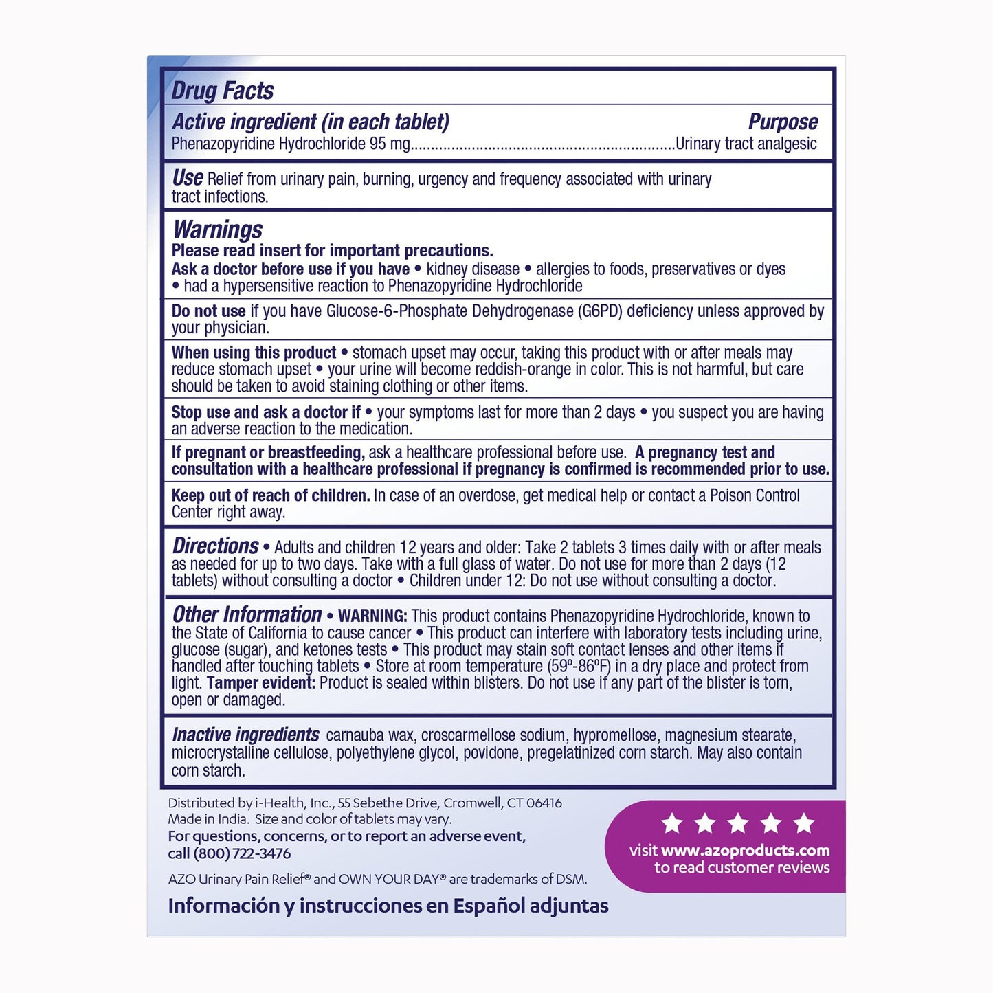 Urinary Pain Relief AZO® 95 mg Strength Penazopyridine Hcl Tablet 30 per Box