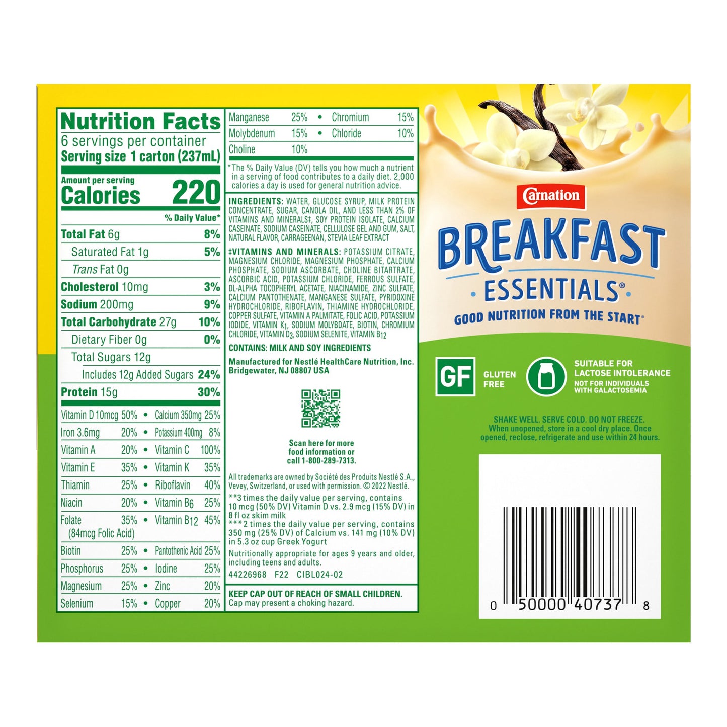 Carnation Breakfast Essentials® High Protein Vanilla Nutritional Drink, 8-oz.