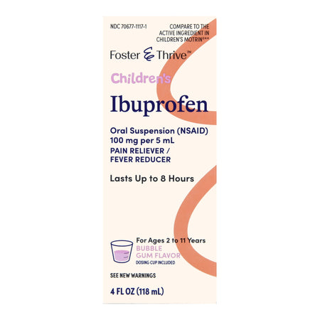 McKesson 70677111701 Foster & Thrive Ibuprofen Children's Pain Relief, Bubble Gum Flavor