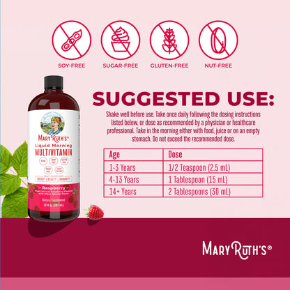 Mary Ruth's™ Liquid Morning Multivitamin, Raspberry Flavor, 30-ounce Bottle
