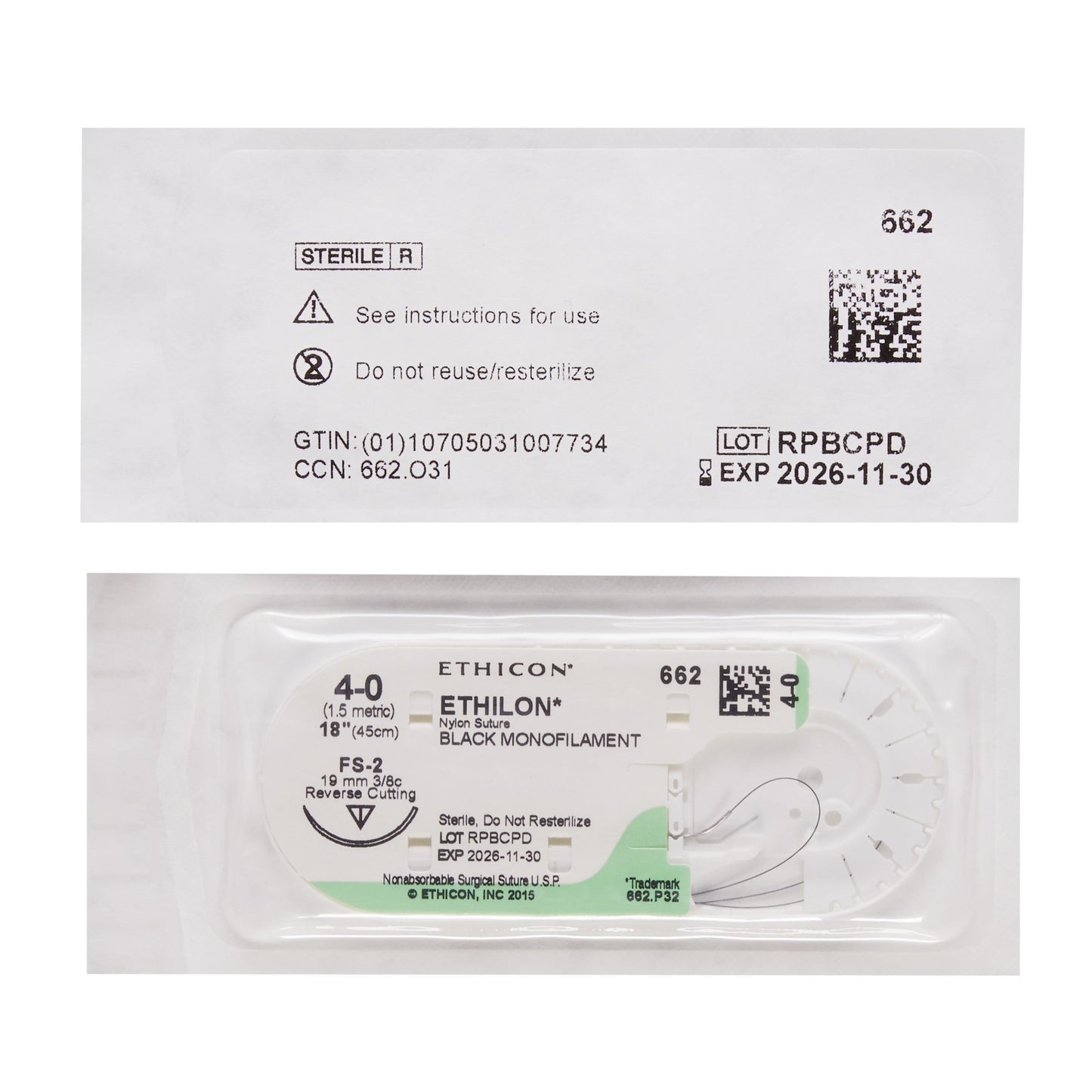 Ethilon™ Suture with Needle, Size 4-0, 19mm